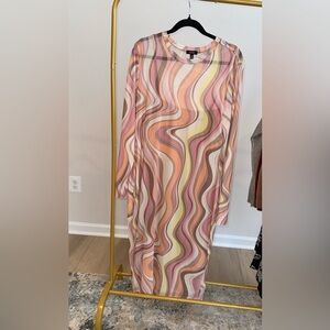 AFRM Tan & Pastel Bodycon Mesh Dress.  Size XL